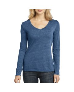 District Made - Ladies Textured Long Sleeve V-Neck with Button Detail