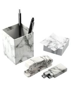 4 Piece Faux Marble Desktop Set