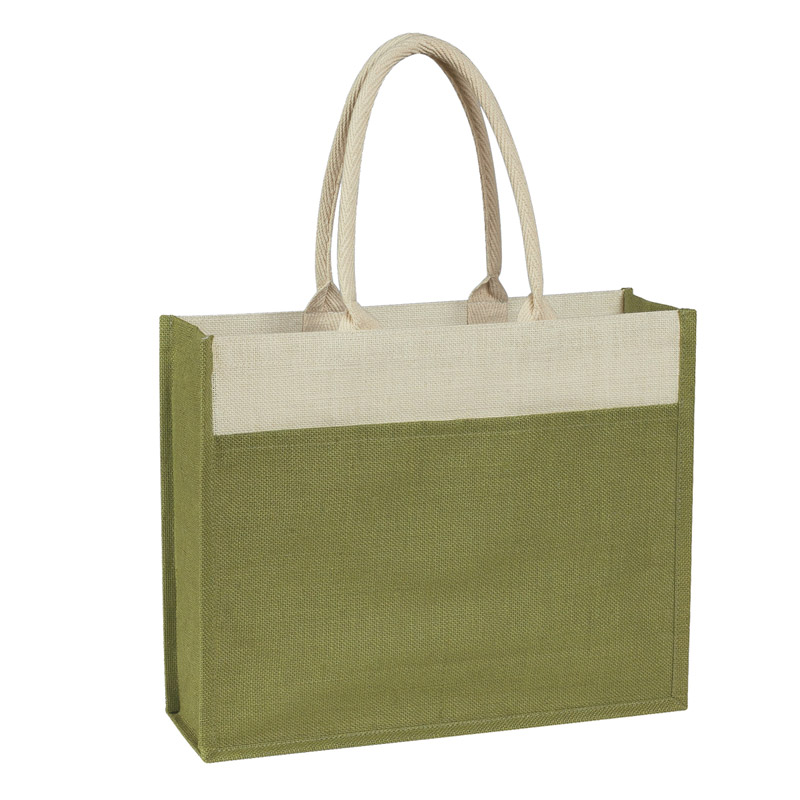 Custom Logo Jute Tote With Front Pocket