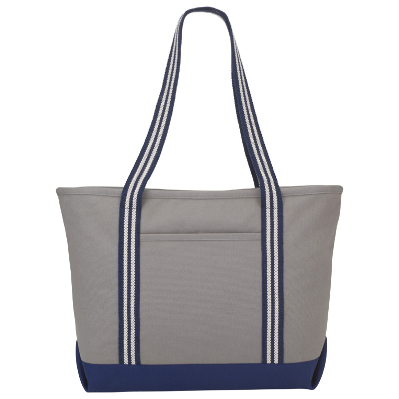 Stripe Handle 20 oz. Cotton Canvas Zipper Boat Tote