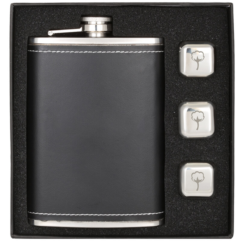 Flask & Whiskey Cube Leatherette Set