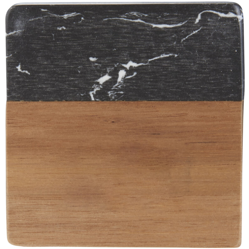 Black Marble And Wood Coaster Set