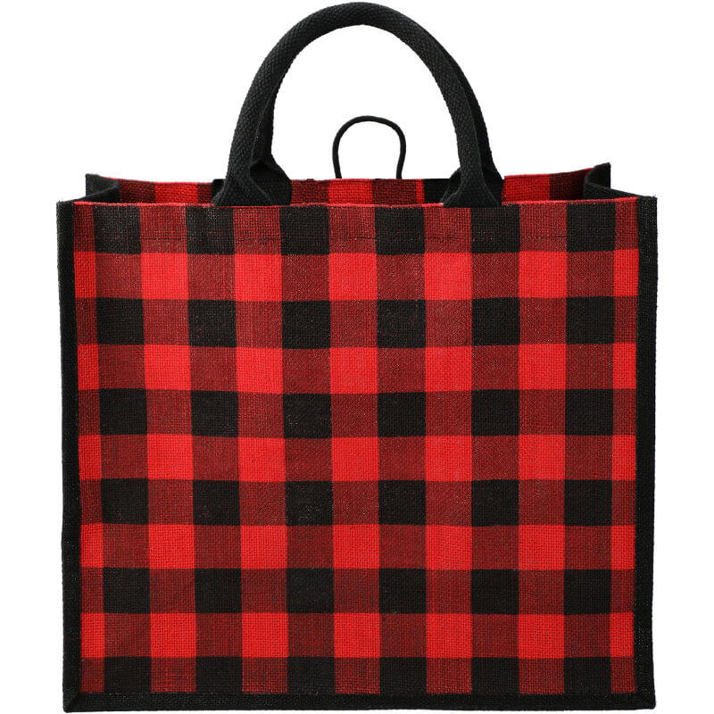 Buffalo Plaid Printed Jute Tote