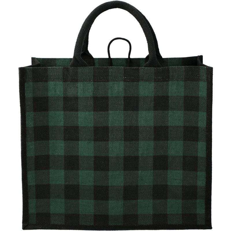 Buffalo Plaid Printed Jute Tote