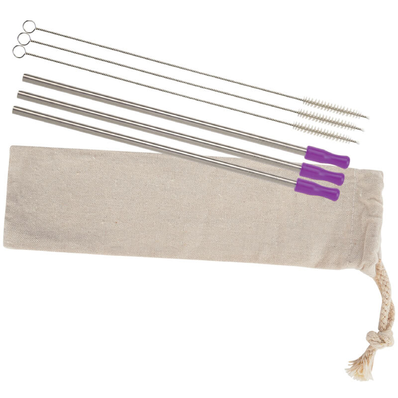 3-pack Stainless Straw Kit With Cotton Pouch