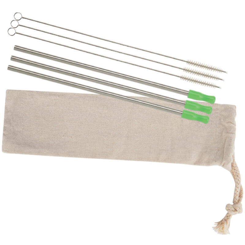 3-pack Stainless Straw Kit With Cotton Pouch