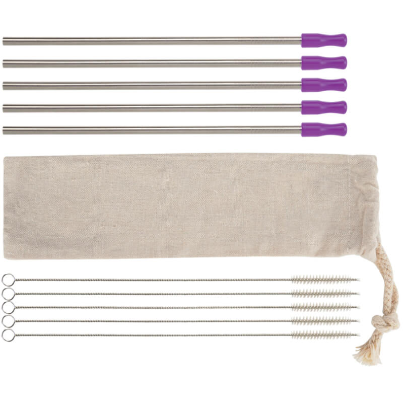 5-pack Stainless Straw Kit With Cotton Pouch