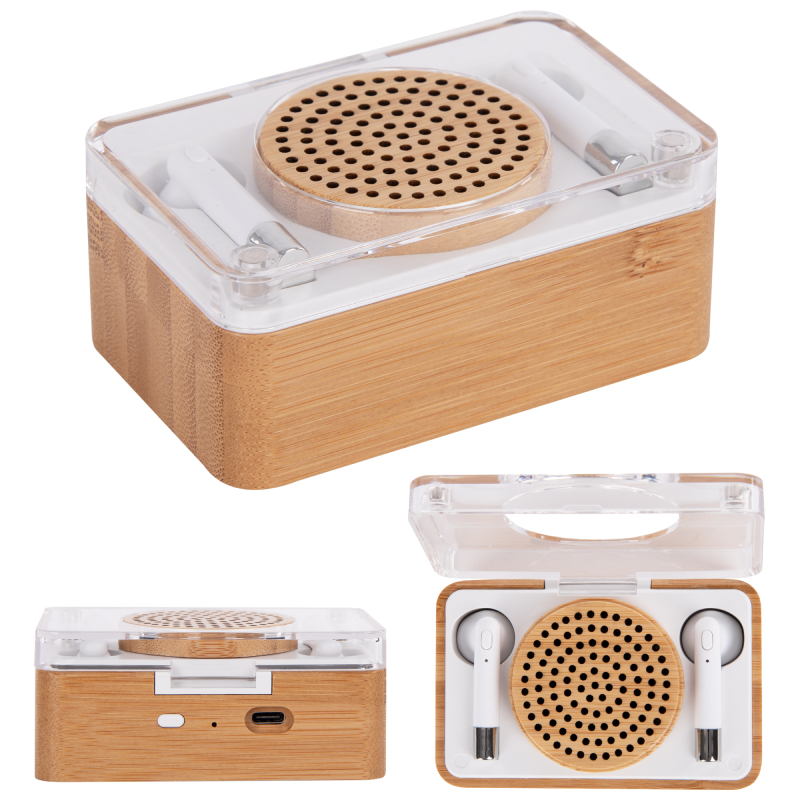 Block Party Bamboo Speaker & Wireless Earbuds