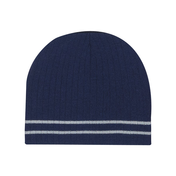 Printed Ribbed Knit Beanie with Double Stripe