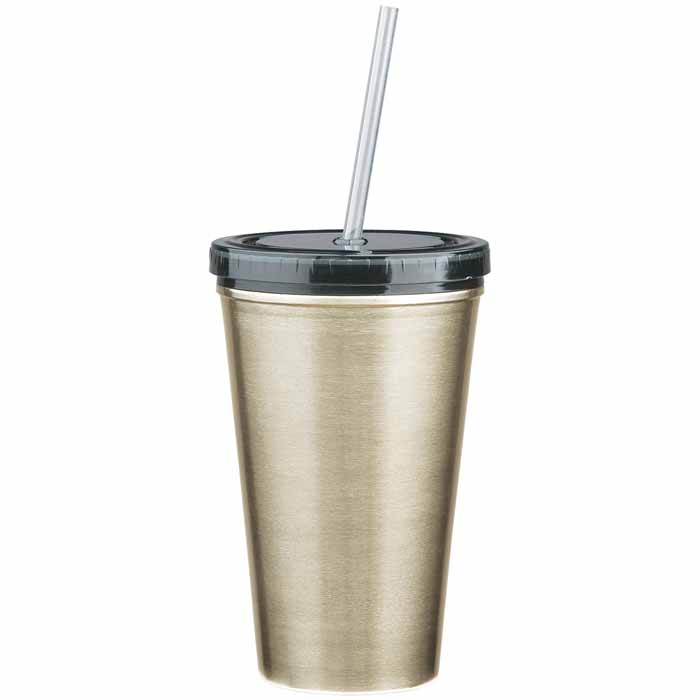 16 Oz. Stainless Double Wall Tumbler with Straw