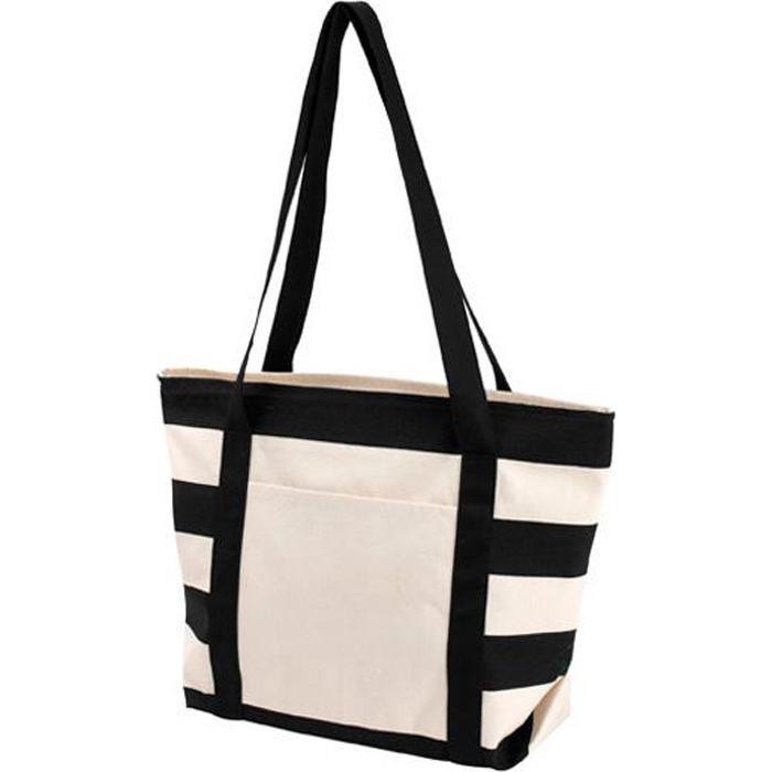 Imprinted Striped Accent Boat Tote