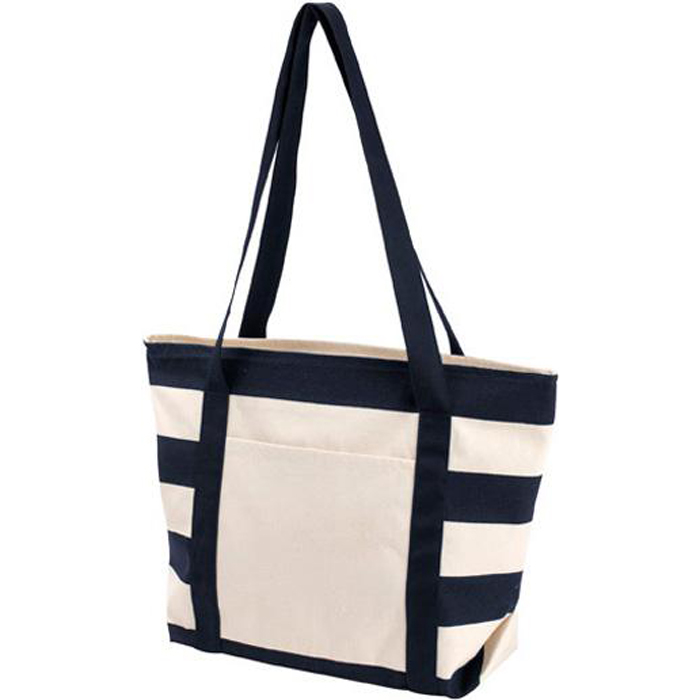 Imprinted Striped Accent Boat Tote